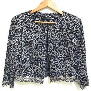 Jessica Howard Vintage Blue and Gold Floral Cropped Jacket (14P)